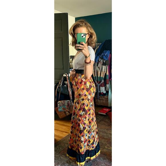 1970's Colorful Quilted Maxi Skirt by Youth Guild Size Extra Small | 70's Style - Picture 2 of 7